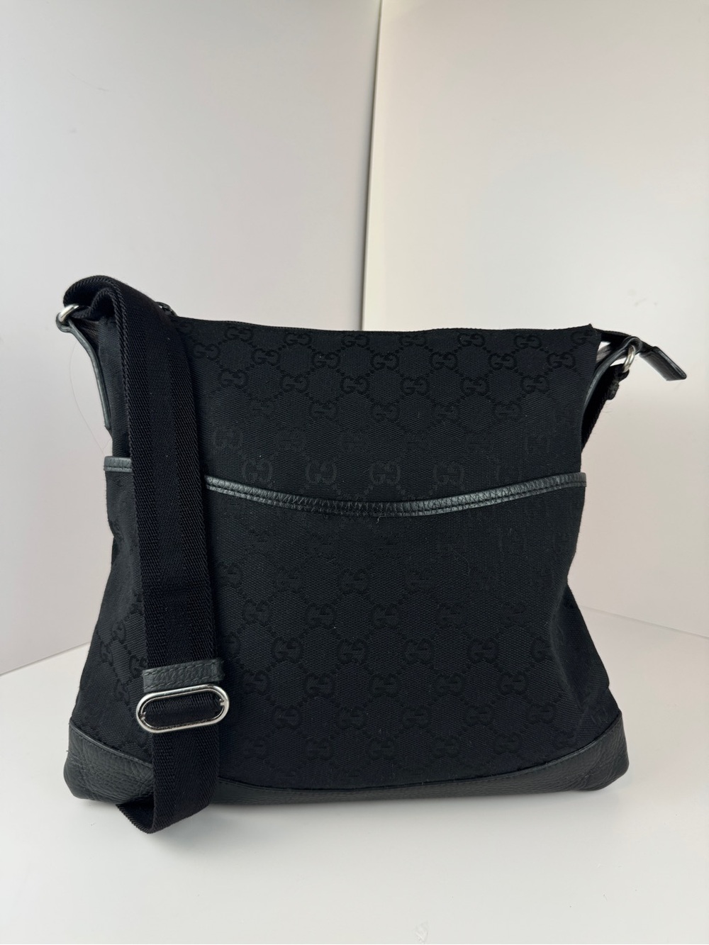 Gucci front pocket  Black GG Canvas Crossbody Bag